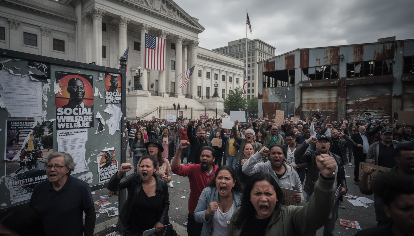 analyse de la spirale réactionnaire aux états-unis et ses conséquences menaçant les droits économiques et sociaux des citoyens.