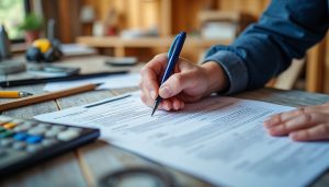 Artisan du bâtiment vérifiant ses documents administratifs avant de créer son entreprise