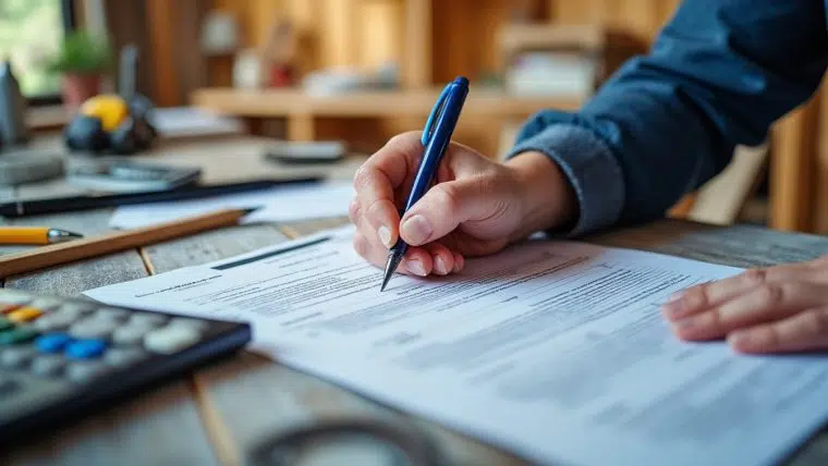 Artisan du bâtiment vérifiant ses documents administratifs avant de créer son entreprise