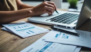 Recruteur rédigeant une offre d'emploi sur ordinateur au bureau