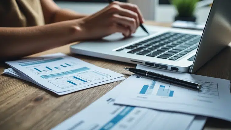 Recruteur rédigeant une offre d'emploi sur ordinateur au bureau
