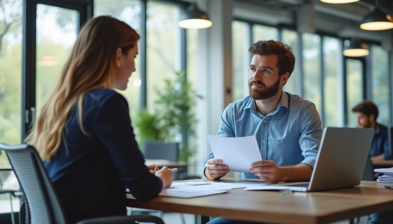 Employeur et salarié discutant d'un avenant au contrat de travail au bureau