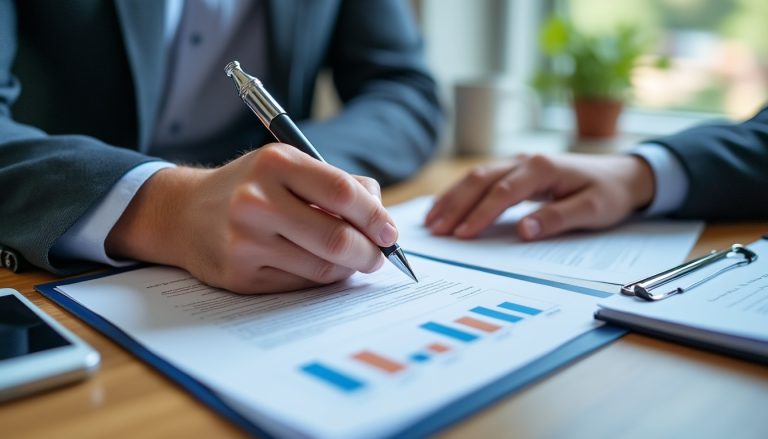 Salarié et employeur signant un document de rupture de contrat de travail