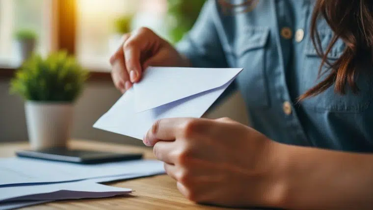 Personne ouvrant une enveloppe suspecte reçue à domicile pour un faux emploi