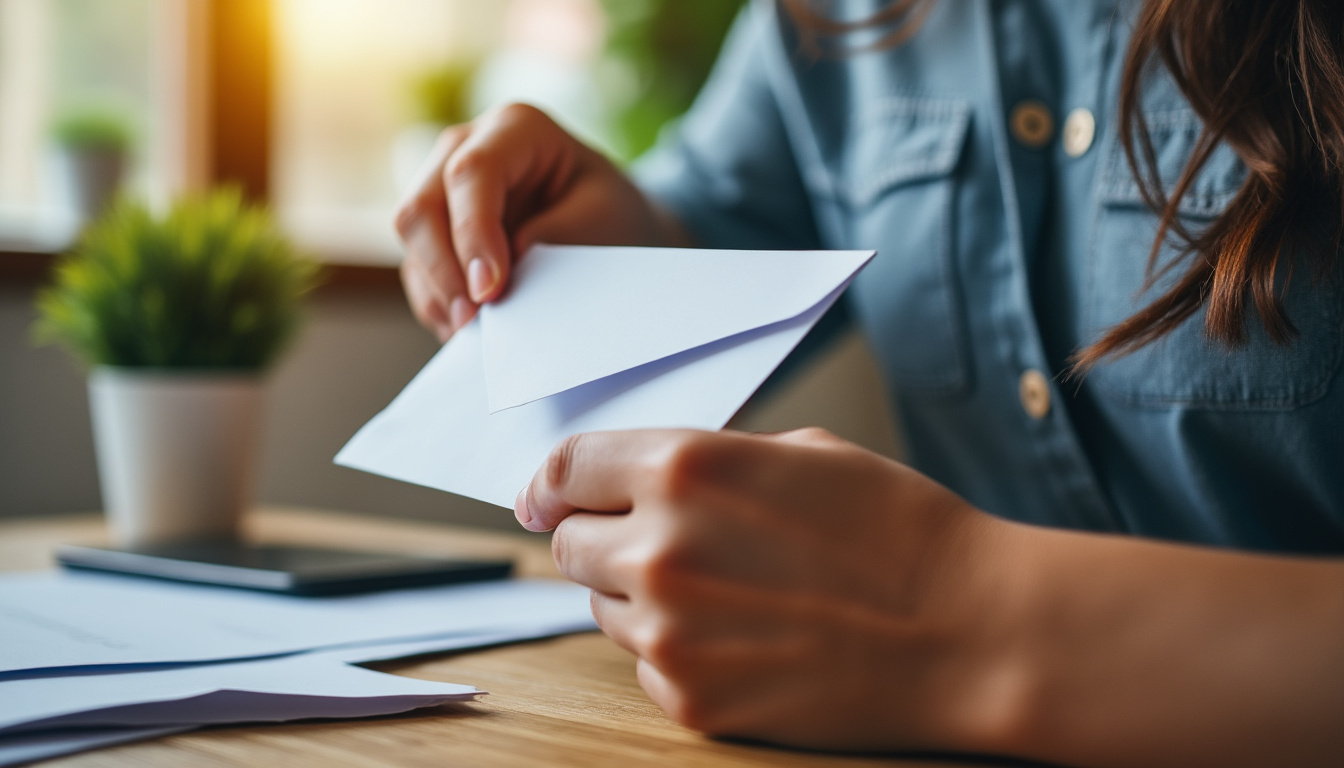 Personne ouvrant une enveloppe suspecte reçue à domicile pour un faux emploi