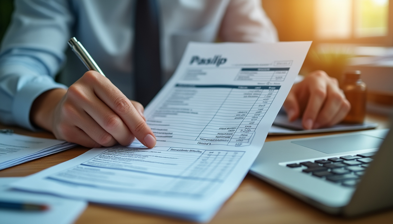Salarié consultant son bulletin de paie pour vérifier la prime de 13e mois