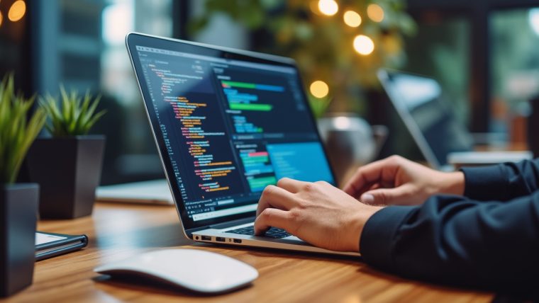 Développeur web travaillant sur son ordinateur portable au bureau