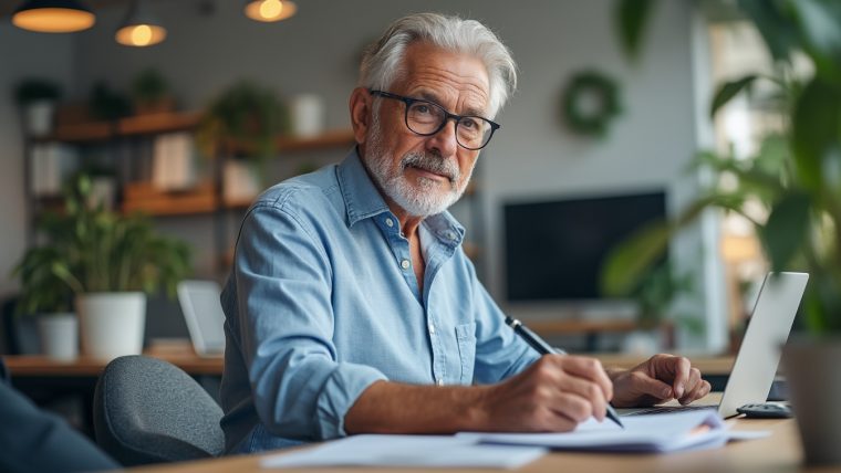 Salarié senior en entretien professionnel au bureau