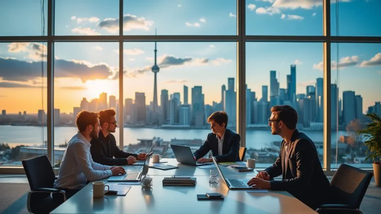 Entretien d'embauche dans un bureau avec vue sur Toronto