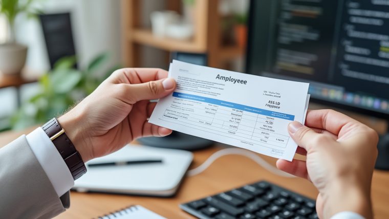 Salarié remettant une lettre de demande d'acompte à son responsable RH