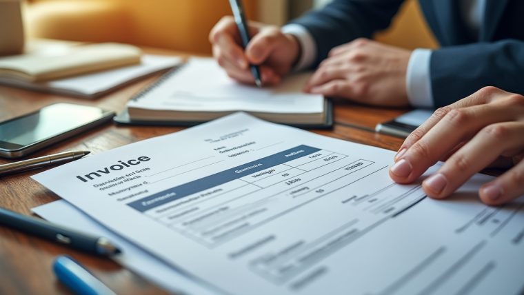 Chef d'entreprise consultant des factures sur un bureau