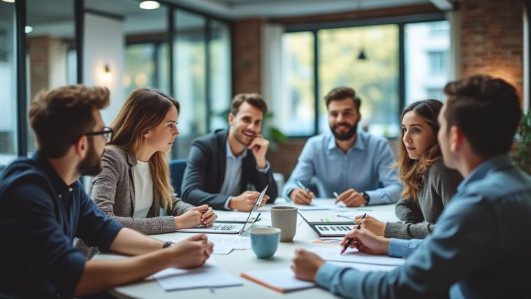 Entretien d'embauche avec plusieurs candidats dans un bureau d'entreprise