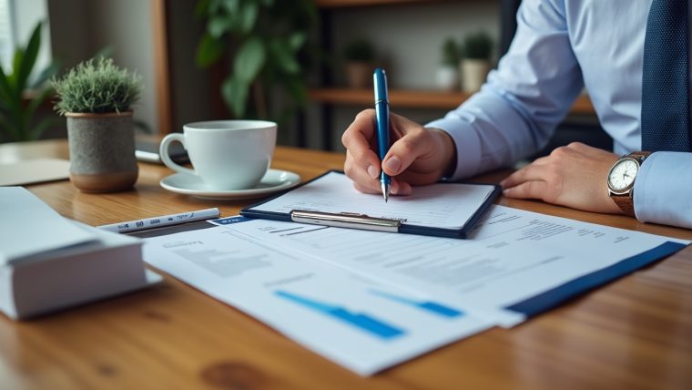 Indépendant vérifiant une facture avec mention de TVA sur son ordinateur