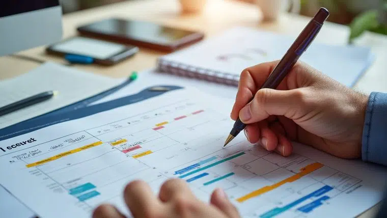 Senior au bureau consultant un calendrier, symbole de la retraite progressive 2026